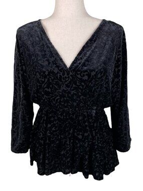 Anthropologie Aleska Damask Black Velvet Burnout Peplum Blouse Medium Whimsigoth